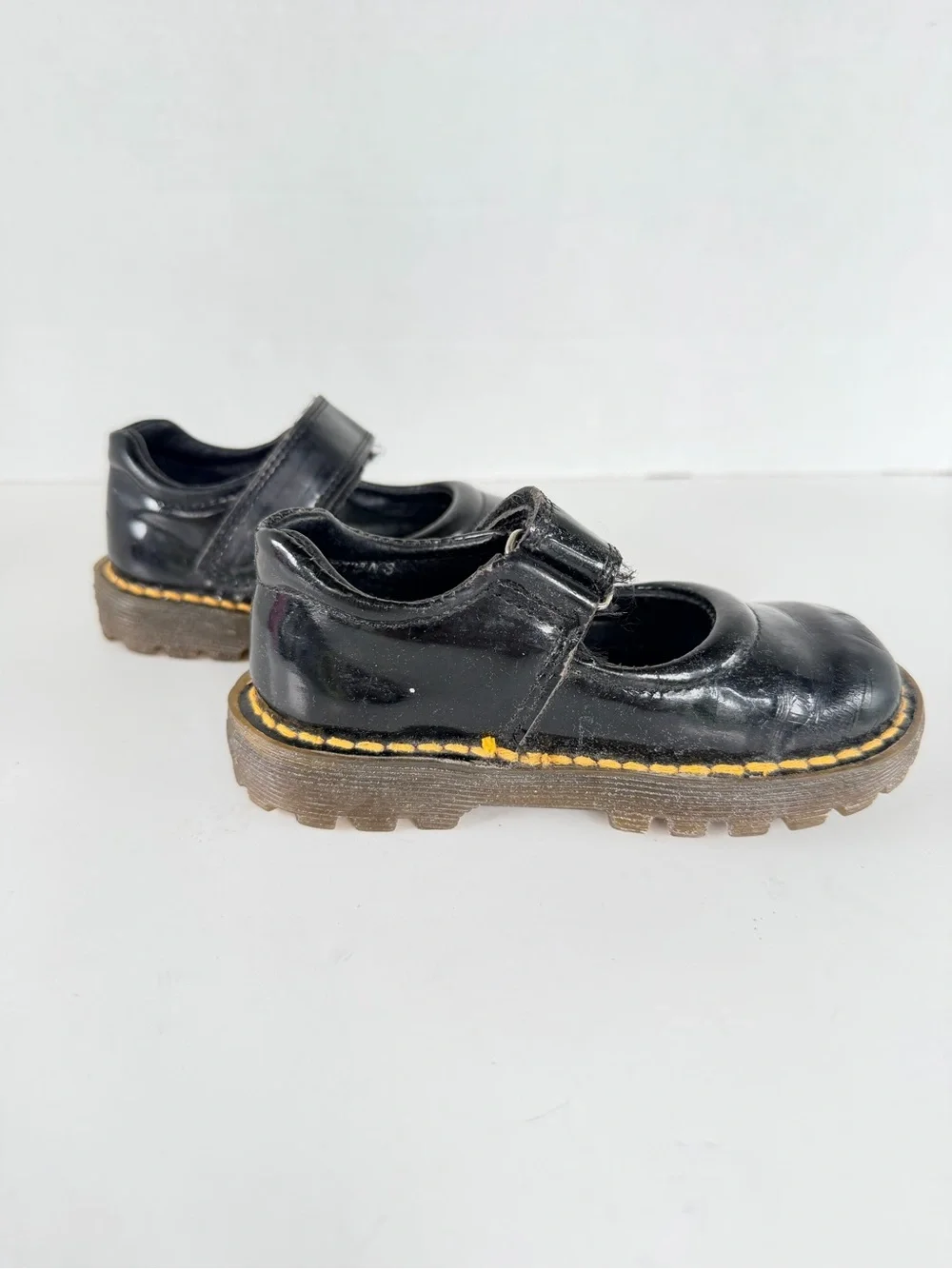 Dr. Martens Kids Black Mary Jane Shoes with Yellow Stitching